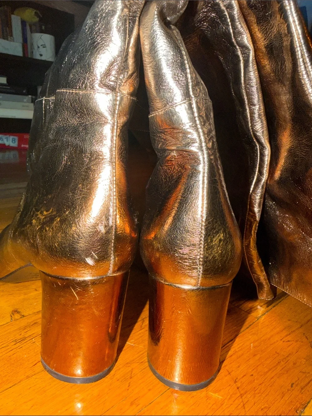 Casadei Gold Metallic Leather Knee-High Boots